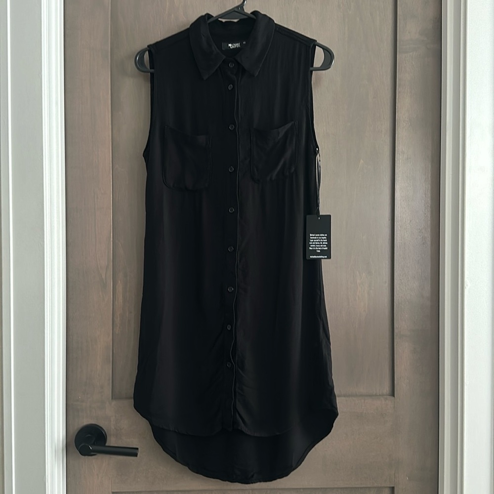 Michael Lauren Revolve Black Sleeveless Button Front Mini Dress Size XS NWT